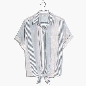 Madewell Short-Sleeve Tie-Front Shirt in Rawley Stripe XS
